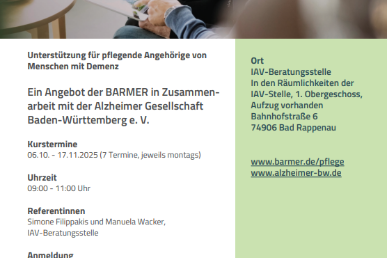 Unterstützung für pflegende Angehörige von Menschen mit Demenz