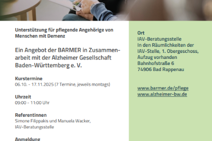 Unterstützung für pflegende Angehörige von Menschen mit Demenz