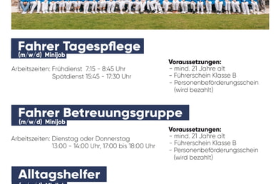 Fahrer Tagespflege/Fahrer Betreuungsgruppe/Alltagshelfer (m/w/d)