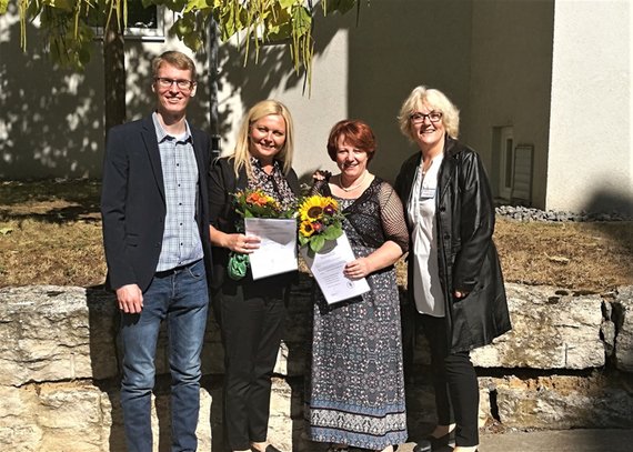 v.l.: Praxisanleiter Raikko Björn, Beata Stadnik, Nelli Oldenburg, Pflegedienstleiterin Doris Maier-Prescha