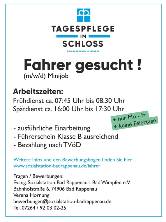 Fahrer/in Tagespflege im Schloss
